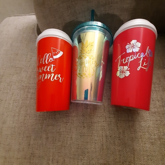 ..3 REUSABLE CUPS SWEET SUMMER,SUMMER VIBES,&TROPICAL LIFE NEW - Picture 2 of 4